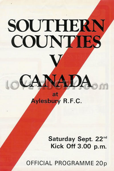 1979 Southern Counties v Canada  Rugby Programme